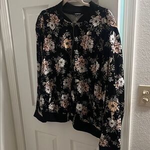 Torrid Black Floral Bomber Jacket